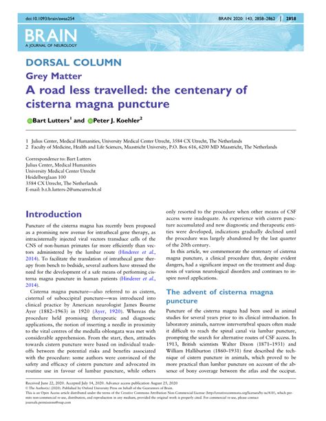 A road less travelled: the centenary of cisterna magna puncture.